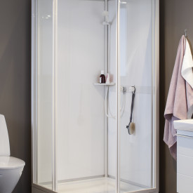 Contura Next NKH brusekabine 90x70 cm, hvidlakeret profil, mønstret styren glas