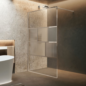 Novellini HC ART fastvegg, 137-138,5 cm, rillet glass, krom profil