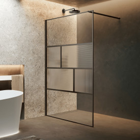 Novellini HC ART fastvegg, 87-88,5 cm, rillet glass, børstet grafitt profil