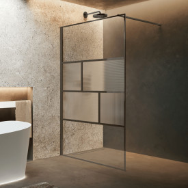 Novellini HC ART fastvegg, 87-88,5 cm, rillet glass, sort krom profil