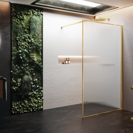 Novellini HP ART fastvegg, 137-138,5 cm, rillet glass, børstet messing profil