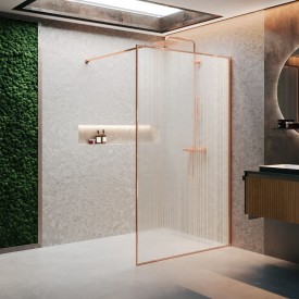 Novellini HP ART fastvegg, 117-118,5 cm, rillet glass, børstet kobber profil