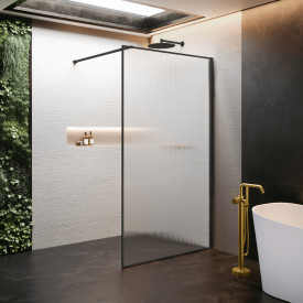 Novellini HP ART fastvegg, 87-88,5 cm, rillet glass, sort matt profil