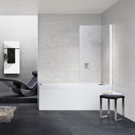 Novellini Young 2.0 1V badekarvegg, 150x80 cm, klart glass, hvit matt profil