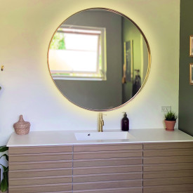 Kriss Halo Round spejl med lys, touch, Ø80 cm, guld