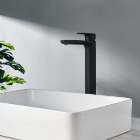 Bathlife Lyster servantbatteri, uten bunnventil, høy modell, sort matt