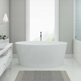 Bathlife Blund frittstående badekar i støpemarmor, 158x71,8 cm, hvit