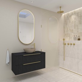 Sanibell Ink SP28 spejl med lys, 50x100 cm, børstet mat guld