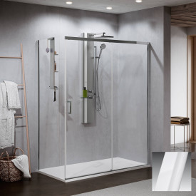Novellini Zephyros 2.0 PH skyvedør høyre, 136-139 cm, klart glass, hvit matt profil