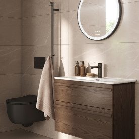 Svedbergs Ista spejl med lys, touch, dæmpbar, Ø60 cm, sort