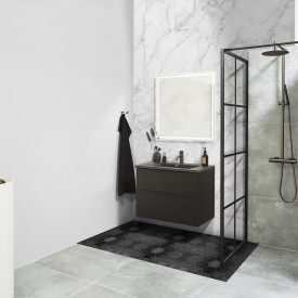 Cassøe New York brusevæg, 75 cm, klart glas, sort profil