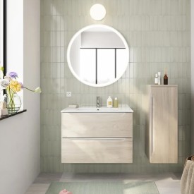 Linn Bad Mari Smal servantskap, 2 skuff, 80x35x57 cm, senter, lys eik
