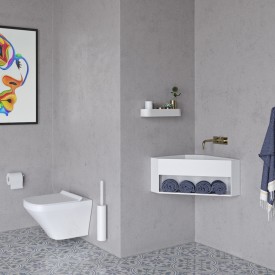 Copenhagen Bath Stavanger hjørneservant, 50x50 cm, med 1 hylle, hvit matt