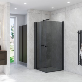 Dansani Match brusedør, model A, 87 cm, tonet glas, sort profil