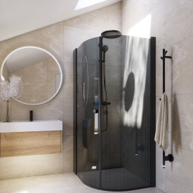 Dansani Match brusedør, model E, 72 cm, tonet glas, sort profil