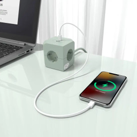4 stk E-line Cube stikdåse, 4 udtag, USB A+C,grøn
