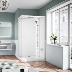 Novellini Glax 1 2.0 2P dusjkabinett med tak og lys, venstre, 140x90 cm, hvit/klart glass