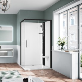 Novellini Glax 1 2.0 2P dusjkabinett, høyre, 140x80 cm, sort/klart glass
