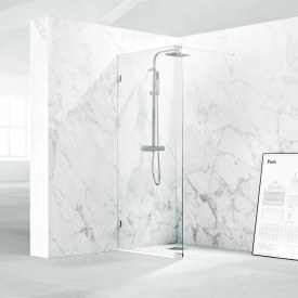 Svedbergs 180° dusjvegg fast, 98 cm, klart glass, krom profil