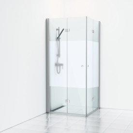Svedbergs Skoga brusehjørne, 69x69 cm, halvfrostet glas, blank aluminium profil