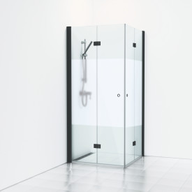 Svedbergs Skoga brusehjørne, 69x79 cm, halvfrostet glas, mat sort profil