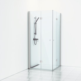 Svedbergs Skoga brusehjørne, 69x79 cm, klart glas, mat aluminium profil