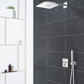 GROHE Grohtherm SmartControl Cube Dusjsystem m/Termostat, 3 Uttak & Rainshower SmartActive dusjhode 310 x 310 mm, Hvit glass