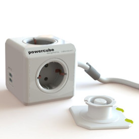 PowerCube stikdåse, schuko, 4 udtag, USB-A, hvid