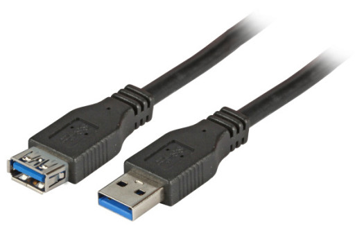 Kabel USB3.0 USB-A/USB-A han/hun 1,8M sort