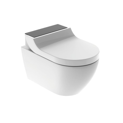 Billede af Geberit AquaClean Tuma Comfort douchetoilet, uden skyllekant, rengøringsvenlig, sort glas/hvid