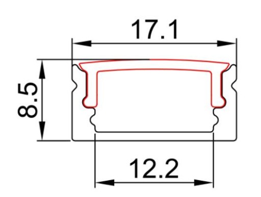 Alu Profil 2, påbygning 2000 x 17,1 x 8 mm, alu/opal