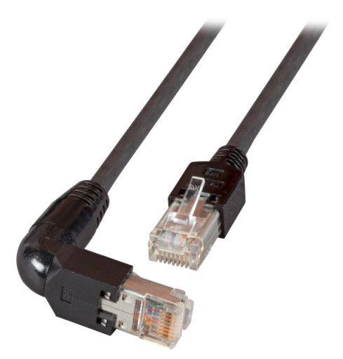 Patchkabel UTP Cat.5e 10.0M, RJ45 rett - RJ45 vinkel, svart