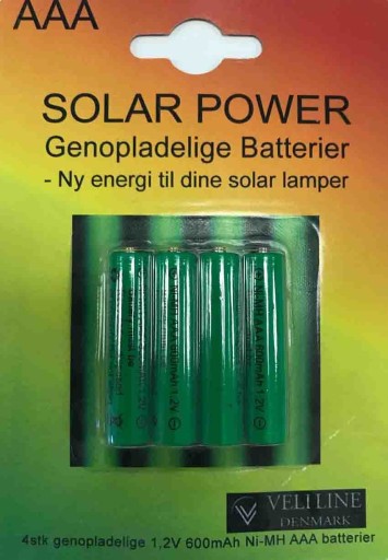 Veli Line 4 x AAA genopladelige batterier til solcellelamper