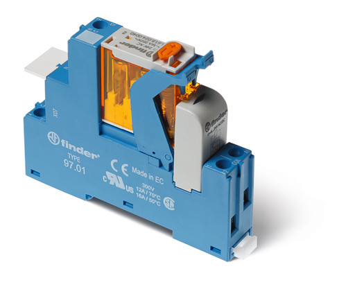 10 stk Grensesnittrelémed sokkel og brakett, S4C, 1P, 16A, 24V AC, med LED