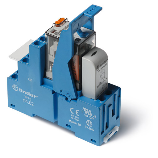 Grensesnittrelém/base+brakett S58.32, 2P, 10A, 230V AC, med LED