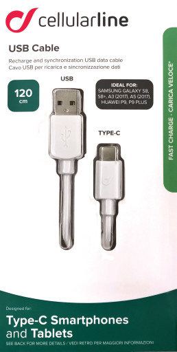 Ladekabel USB-A - USB-C, 1,2M, hvit