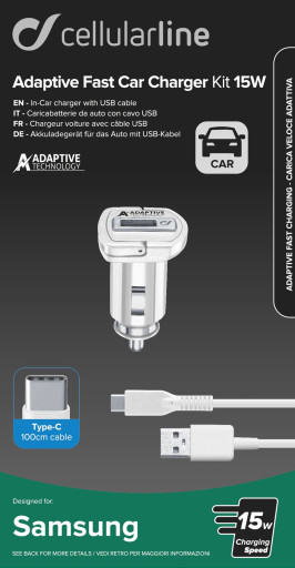 CellularLine 12/24V Adaptive Fast Charge-lader for Samsung USB-C