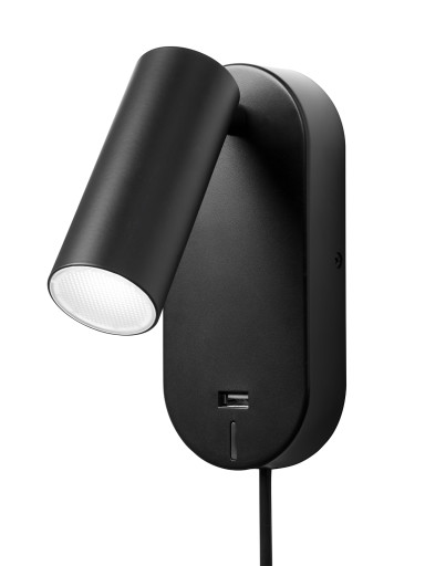 Nielsen Light Ego vegglampe med USB uttak, 4,5W, LED, sort