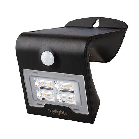 Mylight vegglampe med sensor&solcelle, 2W