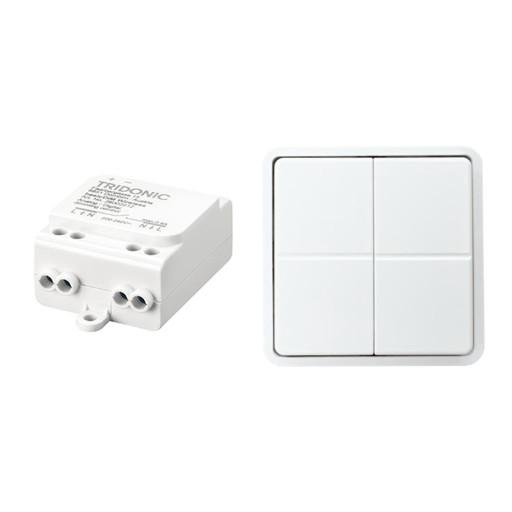 BasicDim Wireless + WS2-215B, Dali-mottaker og en sammenkoblet 4-knapp