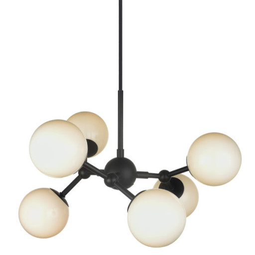 Atom, Pendel lampe, 6 x LED by Halo Design (D: 57 cm. x H: 28 cm., Sort/Opal)