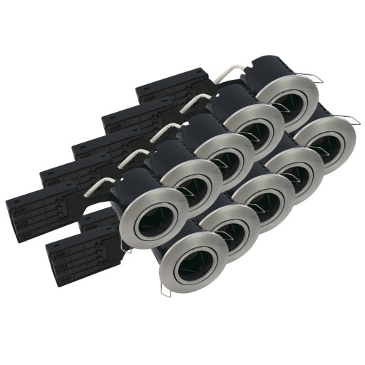 Nordtronic Fast Install indbygningsspot 230V LED, GU10, (rund) uden lyskilde, b?rstet aluminium - 10 stk
