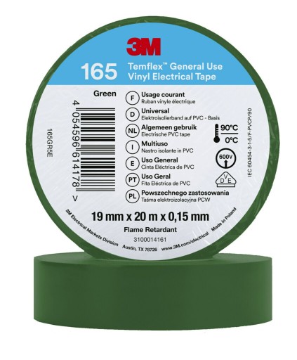 100 stk Temflex EL Vinyltape 165 19 mm x 20 m, grønn Backuptype - El