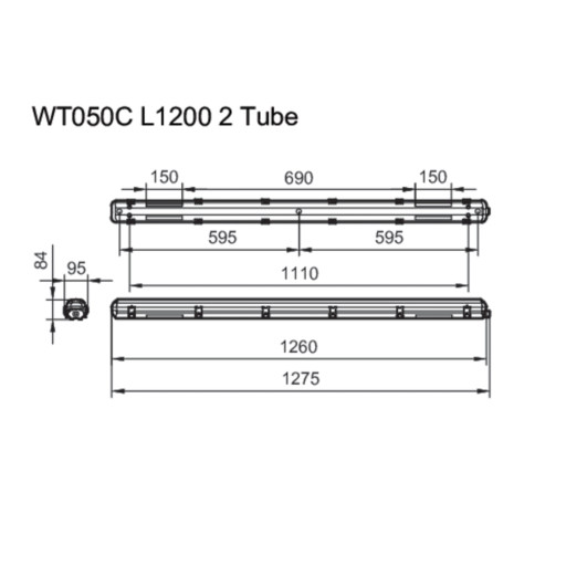 Ledinaire Industriarmatur WT050C for 2 x LED-rør 1200 mm Lysarmatur