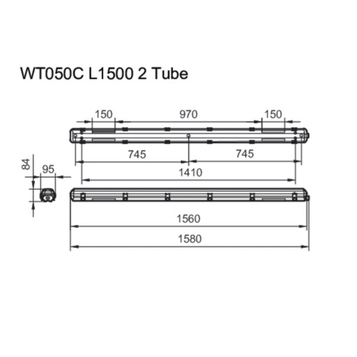 Ledinaire Industriarmatur WT050C til 2 x LED rør 1500 mm