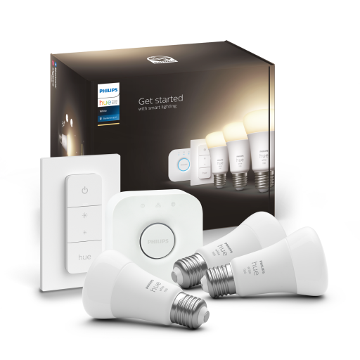 Philips Hue White E27 standardpære, startpakke med fjernkontroll