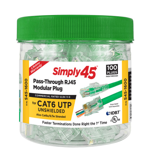 Simply45 RJ45 Pass-Through-kontakt CAT6 UTP uskjermet, 100 STK Backuptype - El