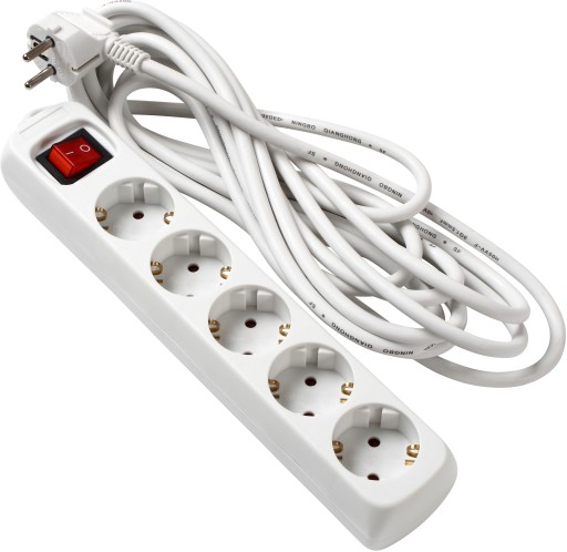 Schuko stikdåse med 5 udtag m/jord m/ledning