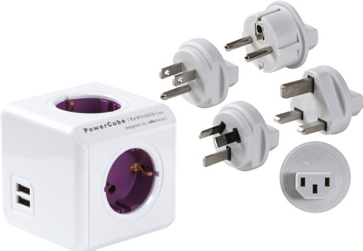 PowerCube rejseadapter 4x230V & 2xUSB