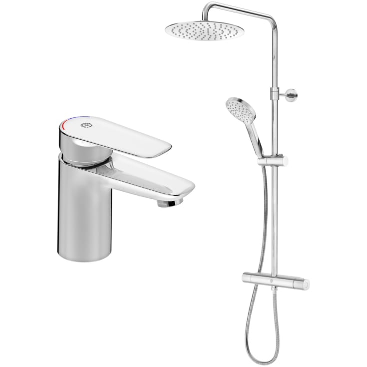 Representative chrome shower and bath fitting set
